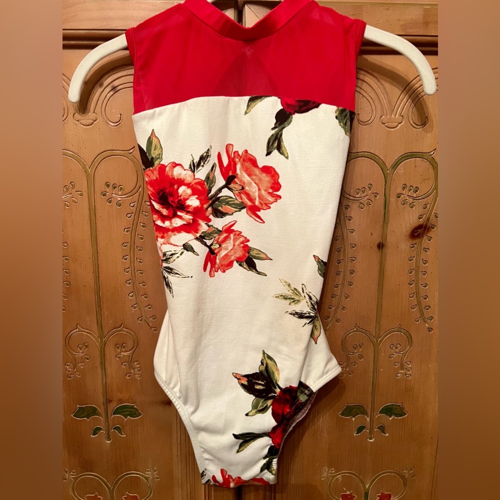 Chelsea B Dancewear Red Floral Leotard Child Large